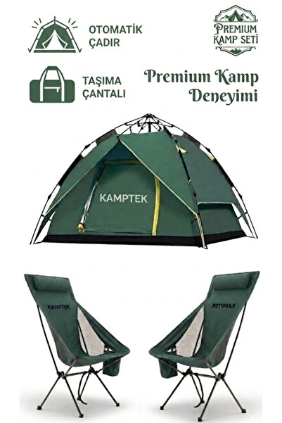 kamptek kamp teknolojisi Kamptek 3 Parça Premium Kamp Doğa Seti Otomatik Çadı...