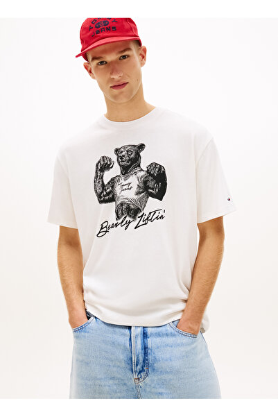 Tommy Jeans Beyaz Erkek Regular Fit Baskılı T-Shirt DM0DM22543YBH Beyaz T-Shirt