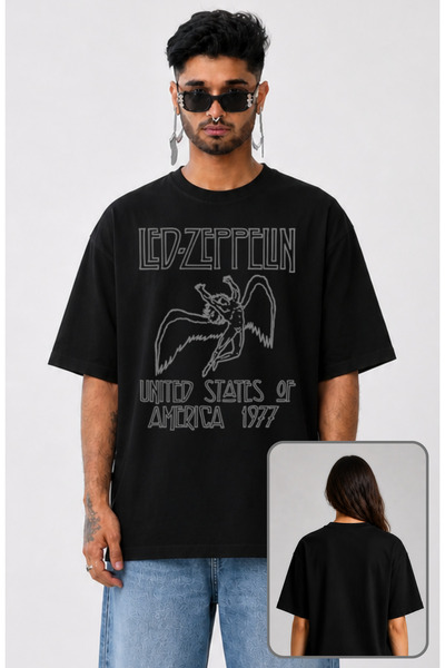 Fuddy Moda Tricou oversize unisex cu imprimeu Led Zeppelin 1977