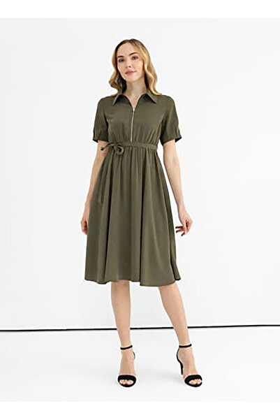 Selen Haki Kadın Polo Yaka Elbise 26YSL7798