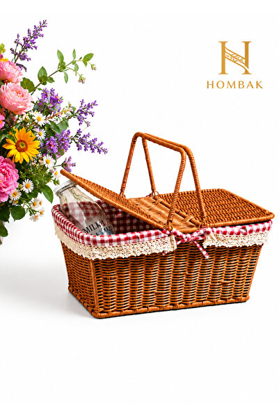 Hombak Hasır Piknik Sepeti – Kapaklı, Geniş İç Hacimli, Şık ve Dayanıklı Pikn...