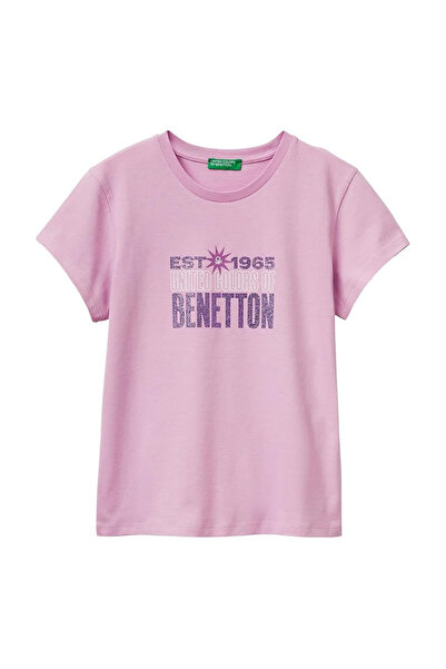 United Colors of Benetton Pembe Kız Çocuk Simli T-Shirt 3I1XC10S6