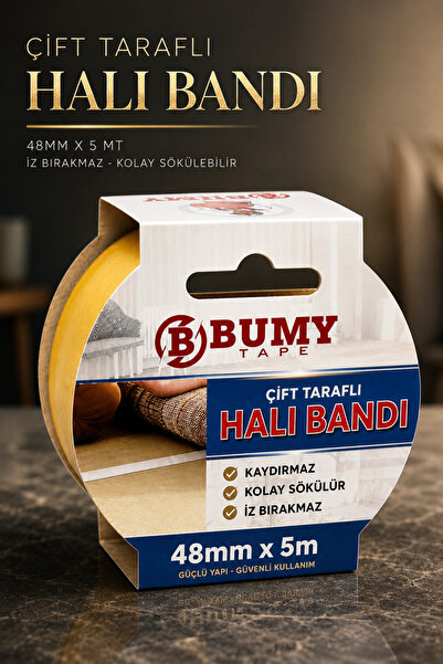 BUMY Çift Taraflı Halı Bandı (48 Mm X 5 MT) Kaydırmaz Kaymaz Yapıştırma Sabit...