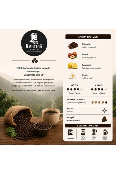 Aviator Coffee Sky Brew 100% Arabica Guatemala Filter Coffee 1000 g - with Bean and Ground Options, Smooth Taste