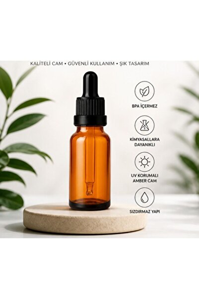 Kozpak 10'lu 50 ml (cc) Amber Cam Şişe Siyah Damlalıklı - Serum, Uçucu Yağ ve...