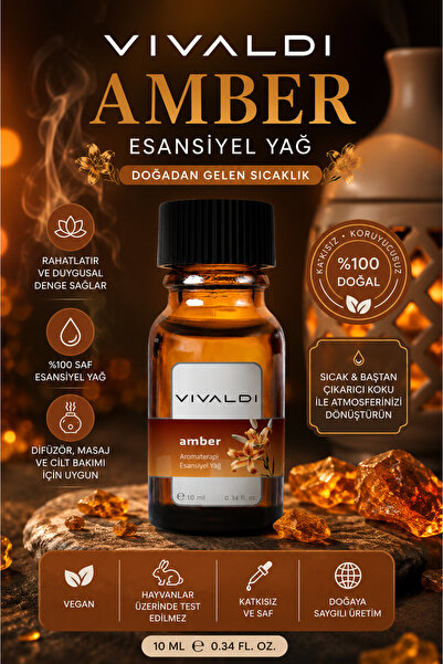 Vivaldi Home Amber Esansiyel Yağ 10 ml,Doğal Uçucu Yağ,Aromaterapi, Buhurdanl...