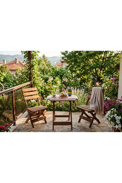 By Utkan Keskin bistro Ahşap Sandalye masa 2+1 sekizgen mindersiz bistro set