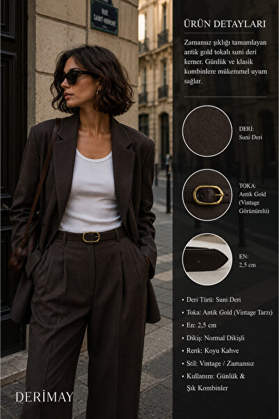 DERİMAY Antique Gold Buckle Brown Women's Belt, Matching with Pants, Dresses,...