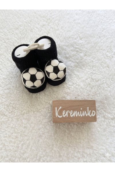 Kereminko Bebek Black and White Fan Socks with Ball Accessories, Suitable for 0-6 Months