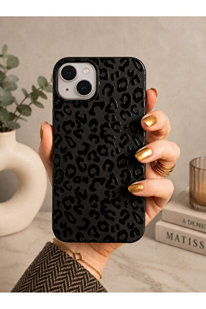 OVADA İphone 13/14/15 Uyumlu Leopar Kabartmalı Silikon Telefon Kılıfı