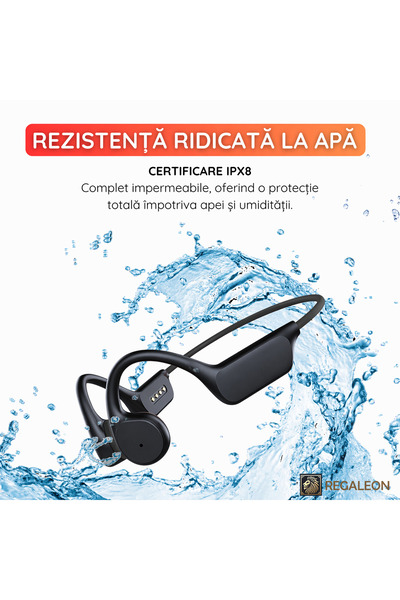 Regaleon Casti Conductie Osoasa REGALEON®, Wireless Bluetooth 5.3, IPX8 Rezis...