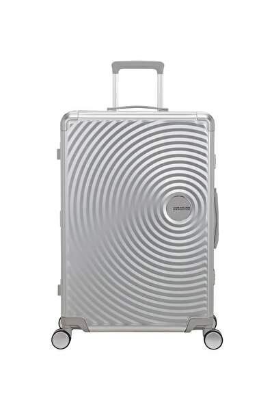 American Tourister Gümüş Çekçekli Sert Valiz SOUNDBOX ALU-SPINNER 77/28 TSA