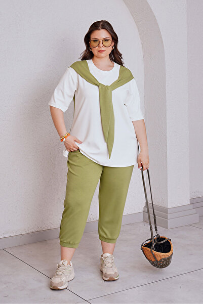 Büyük Moda Set de top și pantaloni din modal cu detaliu eșarfă