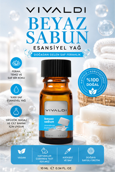 Vivaldi Home Beyaz Sabun Uçucu Yağ ,buhurdanlık Yağı, Doğal Uçucu Yağ, Oda Ko...