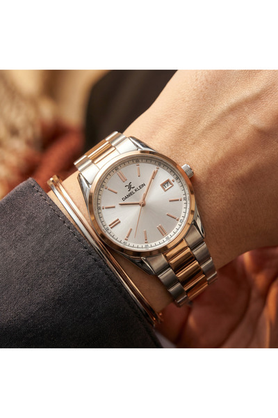 Daniel Klein Premium Silver and Rose Gold Stainless Steel Watch for Women DK....