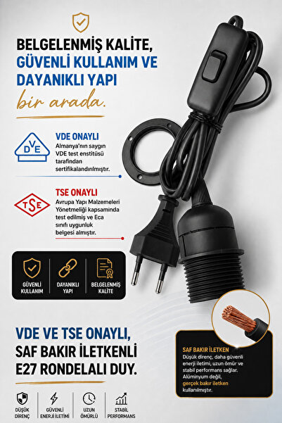 PinkyDuck E27 Duy Seyyar Kablo 2 Metre Fişli Anahtarlı
