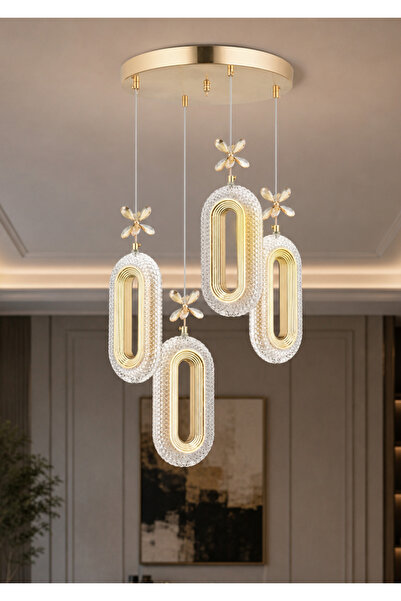 EY-EL TASARIM 4 LÜ DEFNE ROSE GOLD 3 RENK MODLU KRİSTAL DESENLİ LEDLİ SARKIT ...
