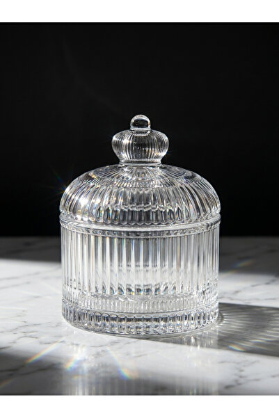 FAIR HOME Lord Çizgi Desen Kapaklı Kristal Cam Şekerlik 11×9 cm