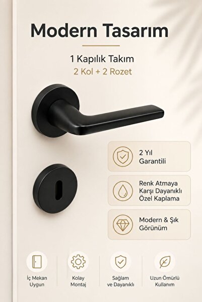 evnepa Kapı Kolu Siyah Oda Rozetli Kapı Kolu Kolları Kulpu Leron Ante