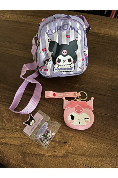 synshop GÜLÜMSE GEL KONSEPT Kız Çocuk Kuromi Çapraz Çanta Cüzdan ve Toka Set ...