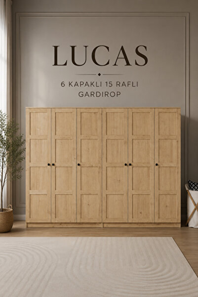 midoser Lucas 6 Kapaklı,15 Raf Bölmeli Yüklük & Askılıklı Elbise Dolabı-Gardı...