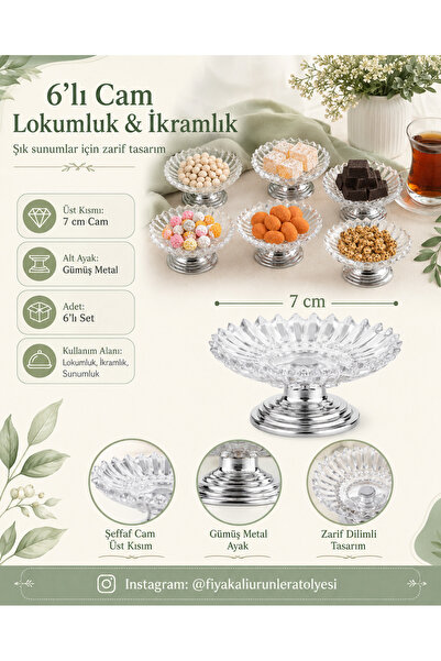 Fiyakalı Ürünler Atölyesi 6'lı Mini Gümüş Metal Ayaklı Camlı Lokumluk, Kahve ...