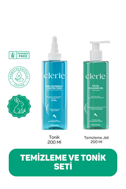 Clerie Cosmetics AHA+BHA Tonik & Yüz Temizleme Jeli Seti – Gözenek Sıkılaştır...