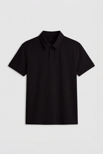 TOMMY LIFE Schwarzes Standard-Poloshirt für Herren – 87768