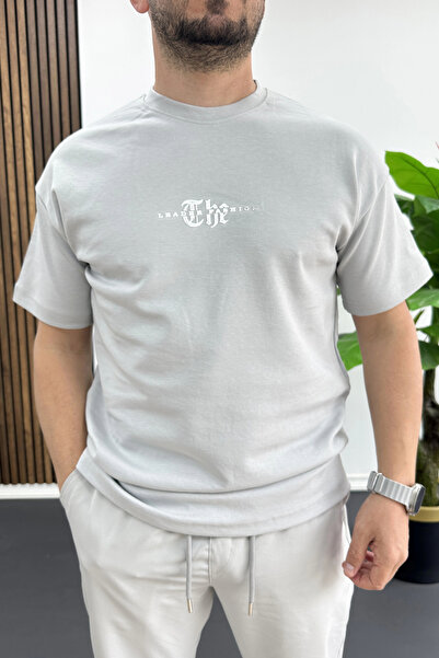 Edwox Tricou cu slogan imprimat în relief pentru bărbați, gri Edw490