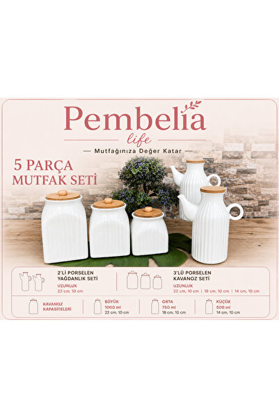 Pembelia Life 5 Piece Porcelain Oil Pot Tea Sugar Salt Jar Storage Container ...
