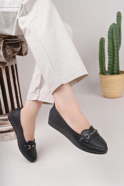 Nesil Shoes حذاء باليه نسائي يومي من Mhd 62 باللون الأسود