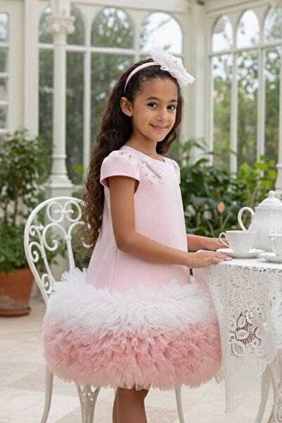 Pamina 3-7 Yaş Kız Çocuk Pudra Pembe Etekleri Tütü Abiye Elbise-5 Y