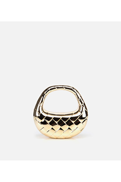Hotiç Women's Gold Metallic Textured Portfolio Bag