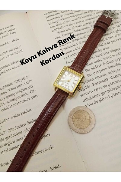 LA BOSS Minimal Oval Vintage KOYU Kahverengi Renk Kordon, GOLD Renk Kasa, Bey...