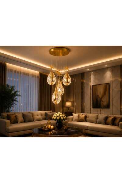 AURA LIGHTING Su Damlası Model 4'Lü Sarkıt 3 Renk LED Modern Avize (Beyaz Sar...