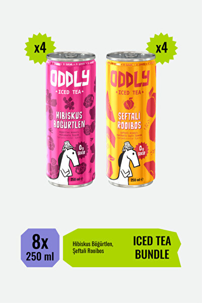 ODDLY Yenilenmiş Saçma İyi Soğuk Çay Hero İkilisi! Peach-Rooi, Hibi-berry Kutu 250 ml 8 Adet