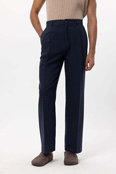 Antioch Navy Blue Linen Blended Baggy Men's Trousers