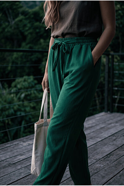 USLULAR Women's Wrinkled Fabric Wide-Leg Trousers with Lace-Up Waist and Comf...