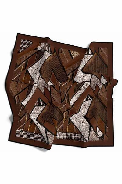 VİOLLA Kristal Geometrik Desenli Taba Renkli 90x90 Eşarp (İpek İçermez) Kenar...