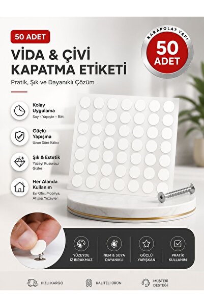 KarapolatYapı Yapışkanlı Yapıştırma Vida Tapası Tıpası Beyaz Vida Kapatıcı Ka...