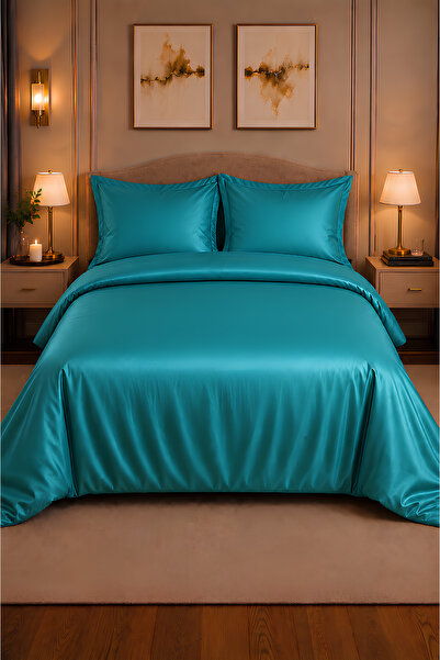 remtex 100% Cotton Petrol Green Satin Double Duvet Cover Set – Modern Luxury ...