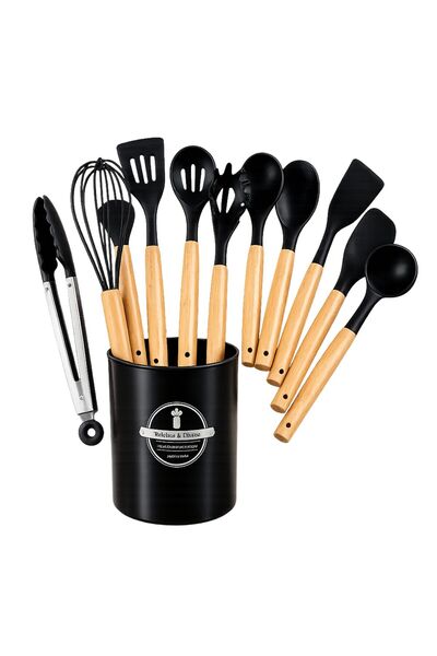 TSUMAB 12 Pieces Kitchen Utensil Set with Wooden Handles – Non-Stick Cooking ...