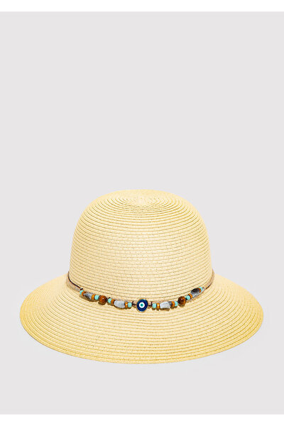 Mavi Nazar Boncuklu Beige Straw Hat 1912996-32324