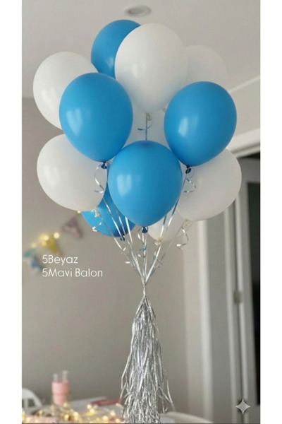 Acar Süs Mavi-Beyaz(10'lu Set) Şık Düz Balon Süsleme Konsepti