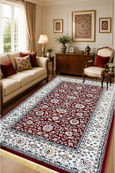 4 Square Meters - 6 Square Meters Modern Living Room Rug Soft Texture Antiallergic Silk Red