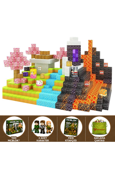 McBlok Minecraft Manyetik Küp Blok Yapı Taşı 100 Parça