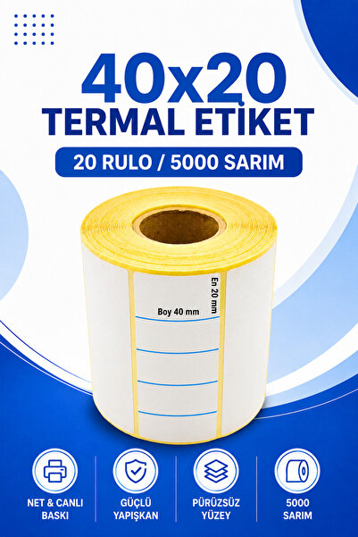 Küresel Etiket Barkod ملصق حراري 40 × 20 مم |   20 لفة |   5000 لف |   بدون ش...