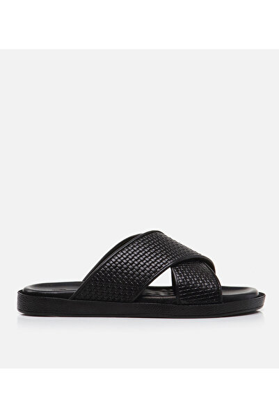 Hotiç Men's Leather Black Slippers