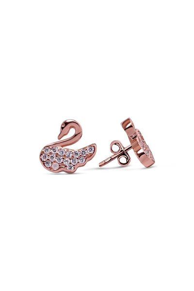 SUNSHINE 925 Ayar Rose Kaplamalı Beyaz Taşlı Kuğu Gümüş Küpe