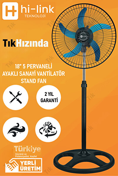 TıkHızında Hi-Link Vantilatör 5 Metal Kanatlı 3 Kademe 18" Sanayi Tipi - 80w